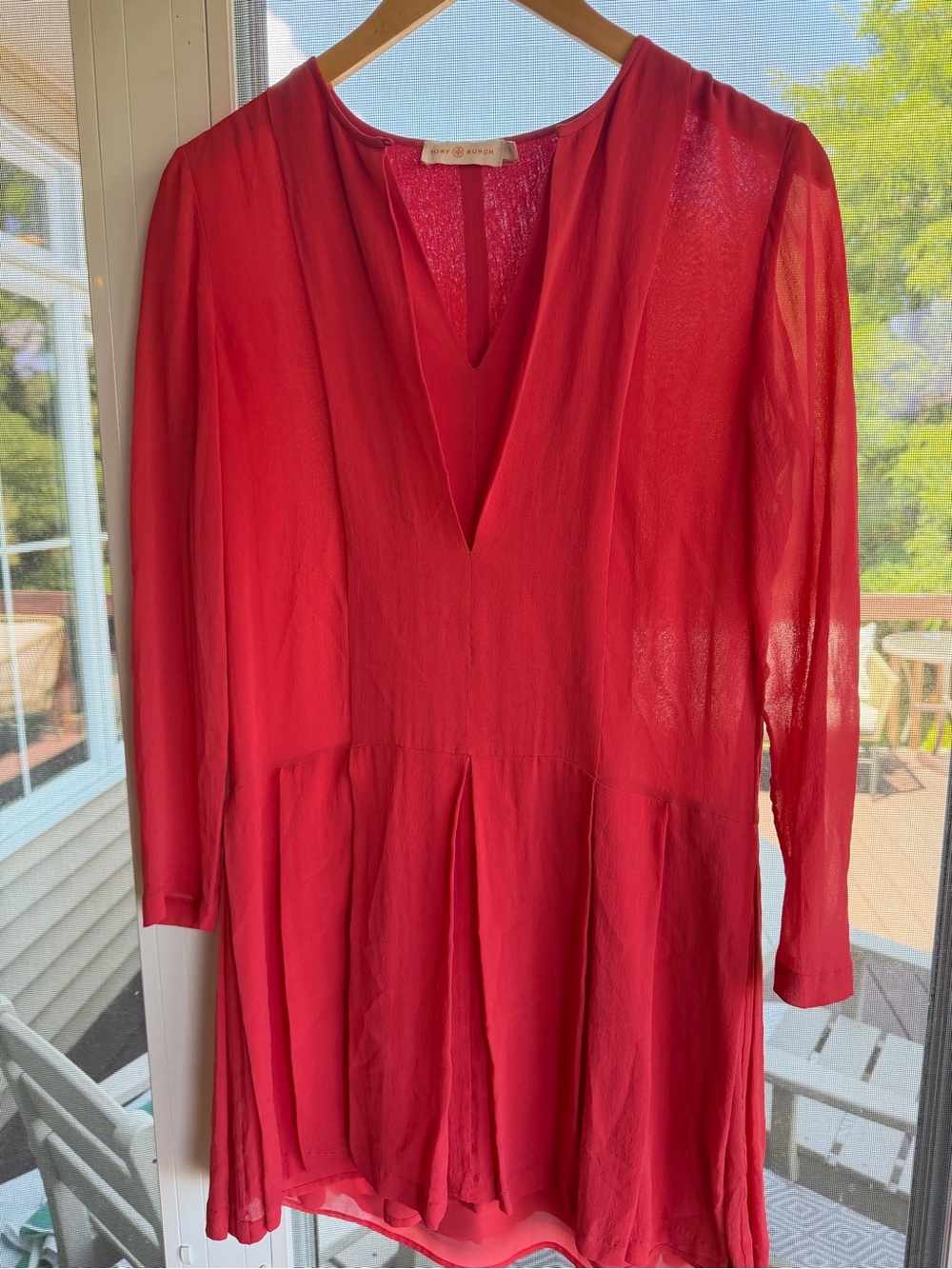 Tory Burch silk coral drop waist pleated dress size 4